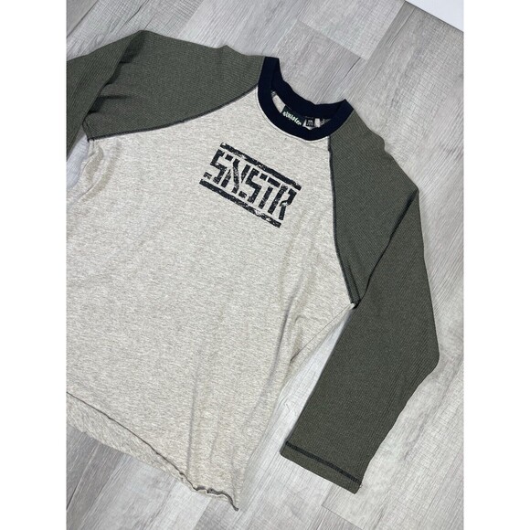 Vtg Y2K Thermal Shirt Mens 2XL BrownCross SNSTR Cyber Grunge Punk Waffle U - Picture 3 of 9